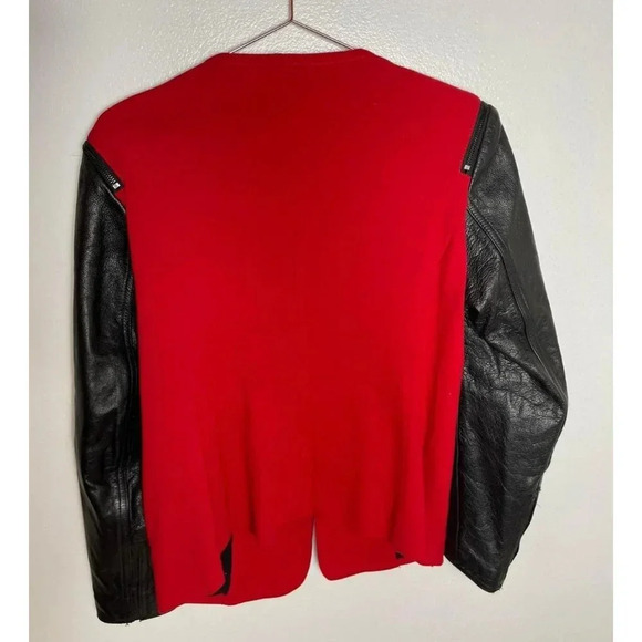 Vince Camuto Womens Long Sleeve Faux Leather One Button Jacket Red Black Sz 6 - Picture 2 of 10